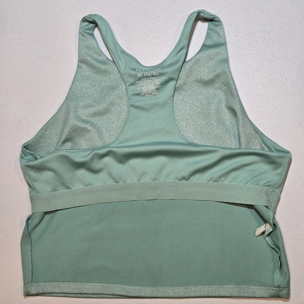 Girls XL Tek Gear Mint Green Shimmer Active Tank Bra And Bike Shorts Set - Picture 5 of 12